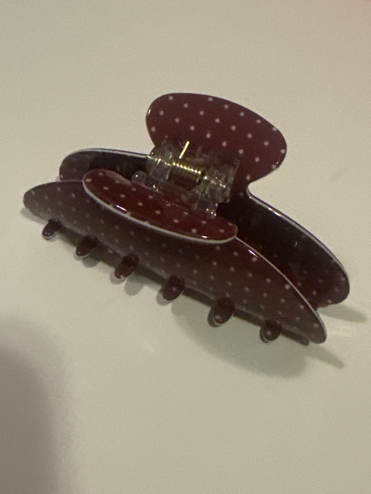Polka dot white on burgundy clip