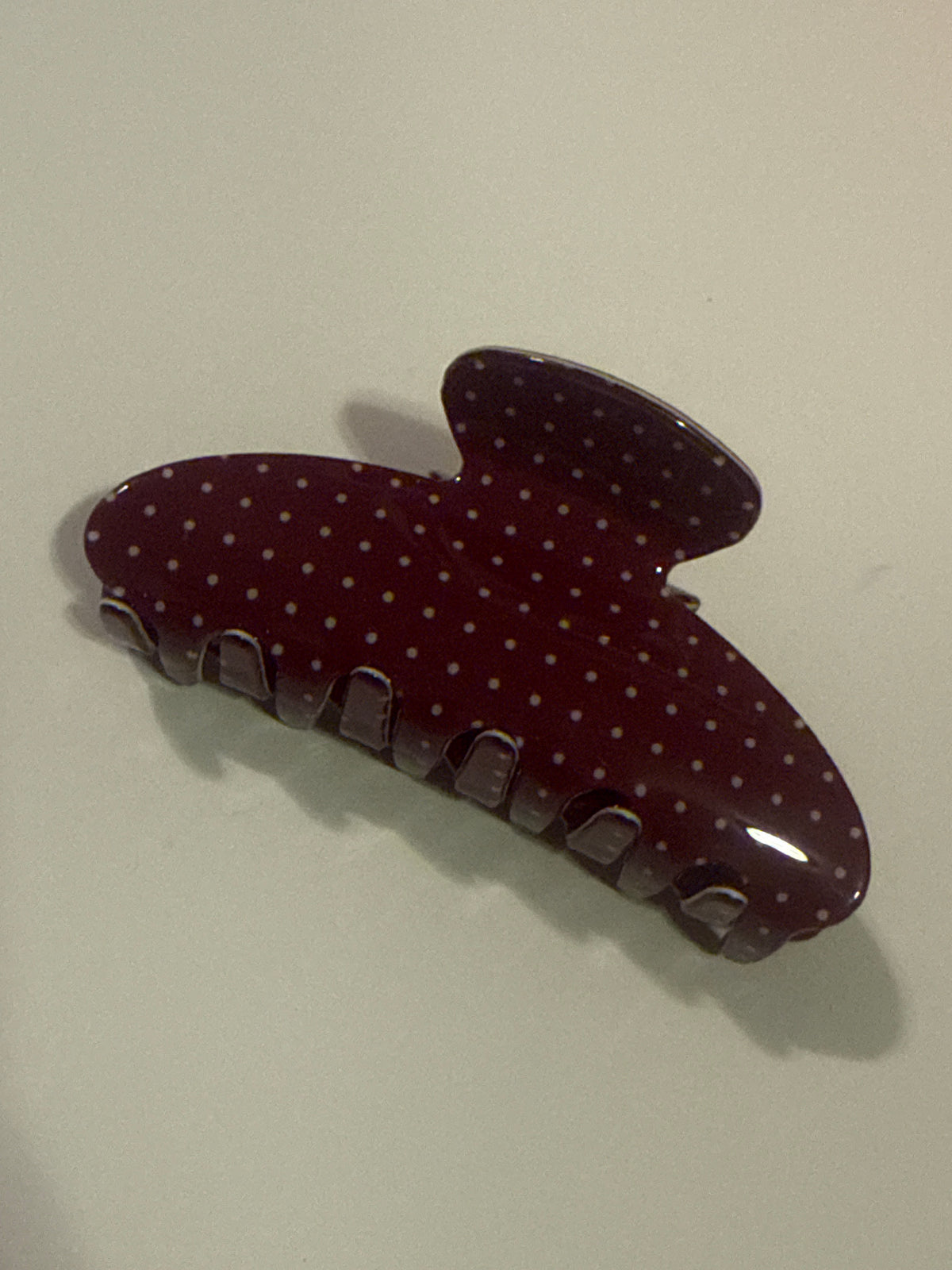 Polka dot white on burgundy clip