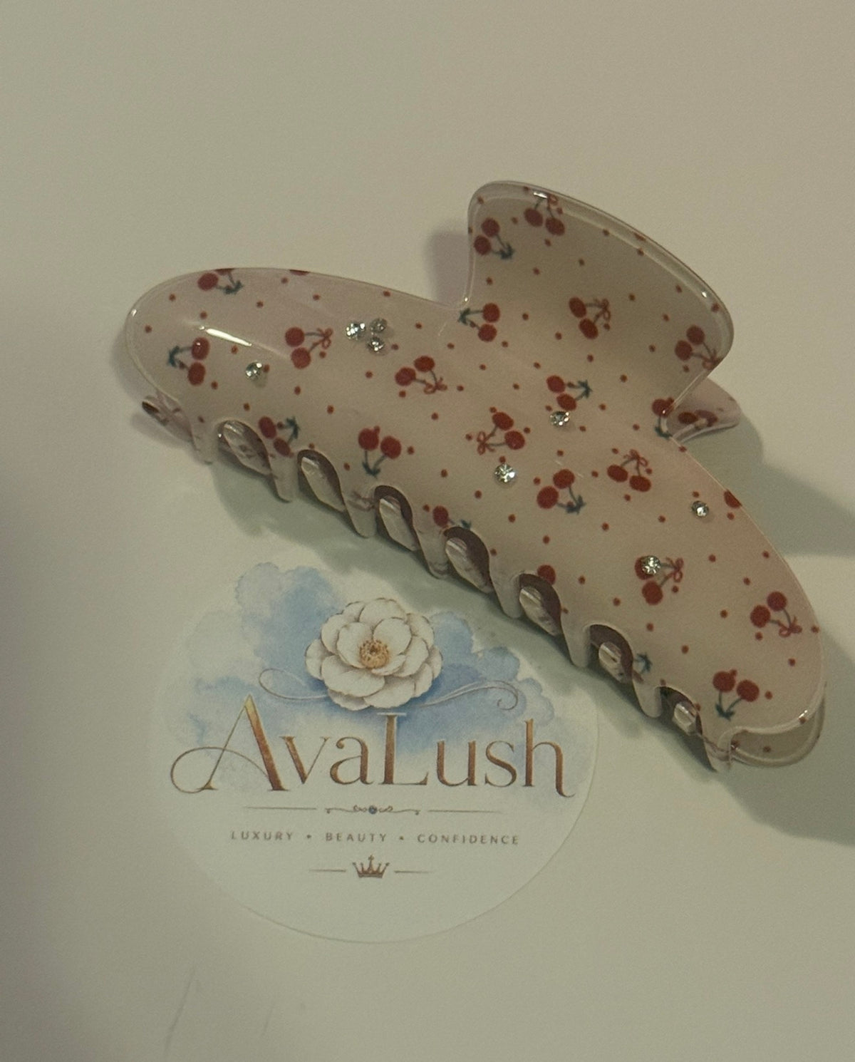 Cherry clip with rhinestones
