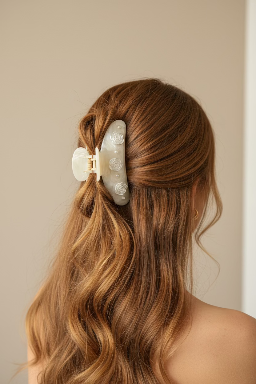 Pearl and camellia Big Clip